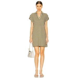 Sanctuary Johnny Collar Striped T-Shirt Dress Light Ecru Olive Size Small